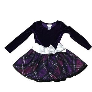 Bonnie Jean Purple Plaid Velvet Silver Bow Size 5 Girl